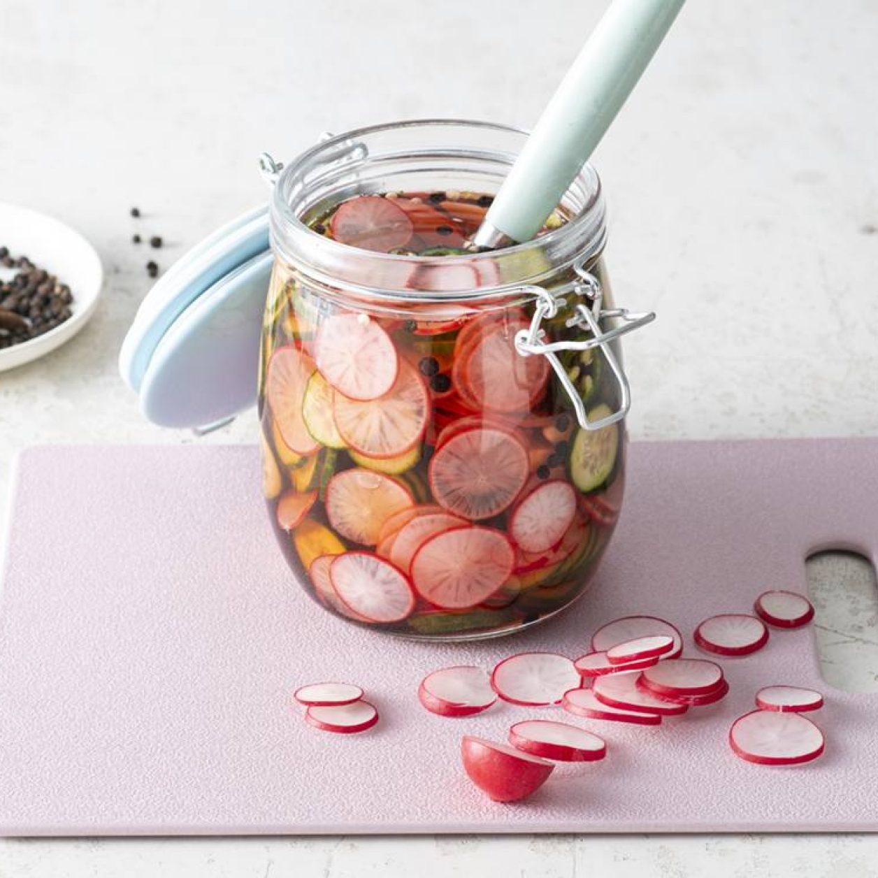 Spicy Pickled Radishes and Cucumbers Savory