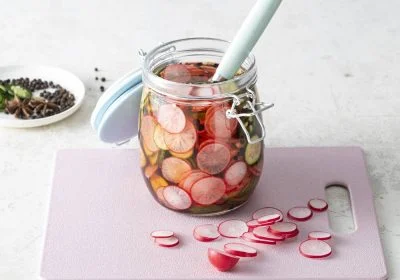 Spicy Pickled Radishes and Cucumbers