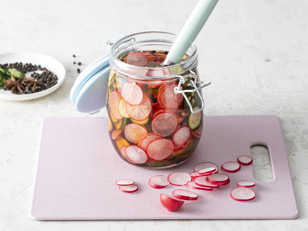 Spicy Pickled Radishes and Cucumbers Savory