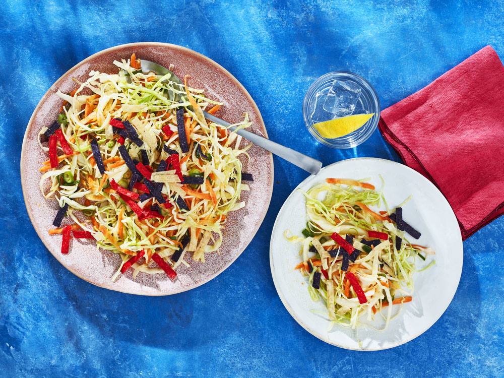 Slaw with Lime Vinaigrette and Tortilla Strips | Savory
