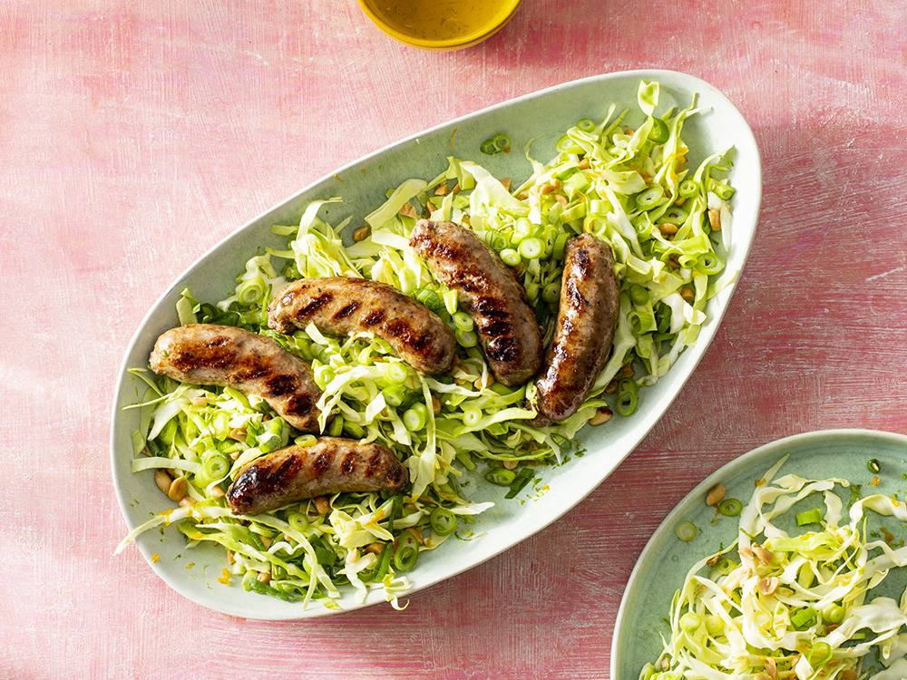 Grilled Sausages with Cabbage Slaw | Savory