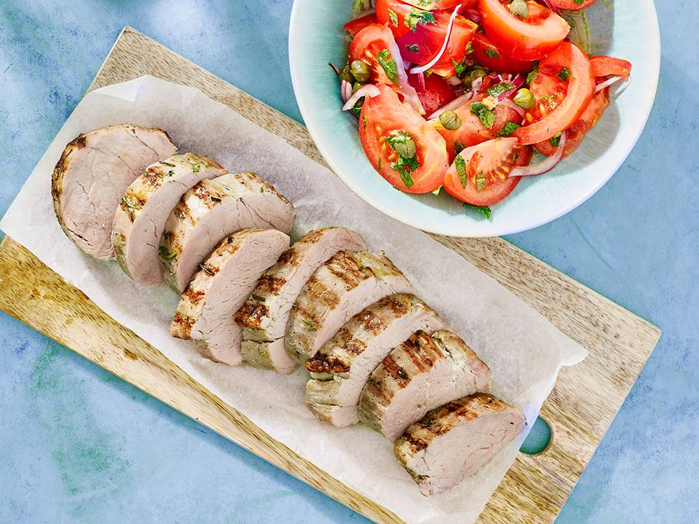 Grilled Pork Tenderloin with Tomato Salad | Savory