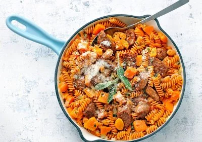 Rotini with Butternut Squash and Plant-Based Sausage