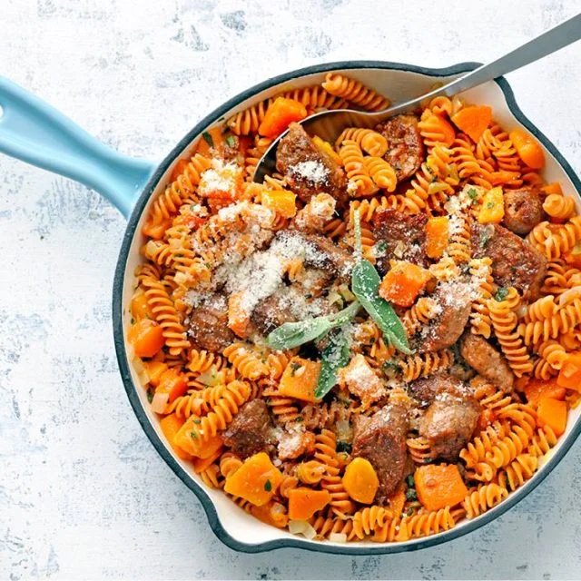 Rotini with Butternut Squash and Plant-Based Sausage