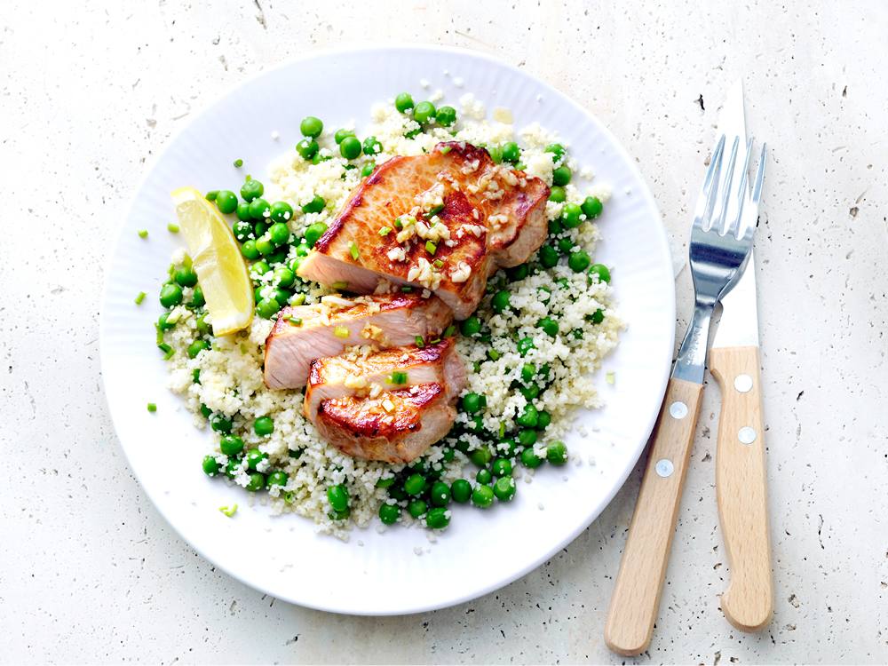 Lemony Pork Chops over Couscous | Savory