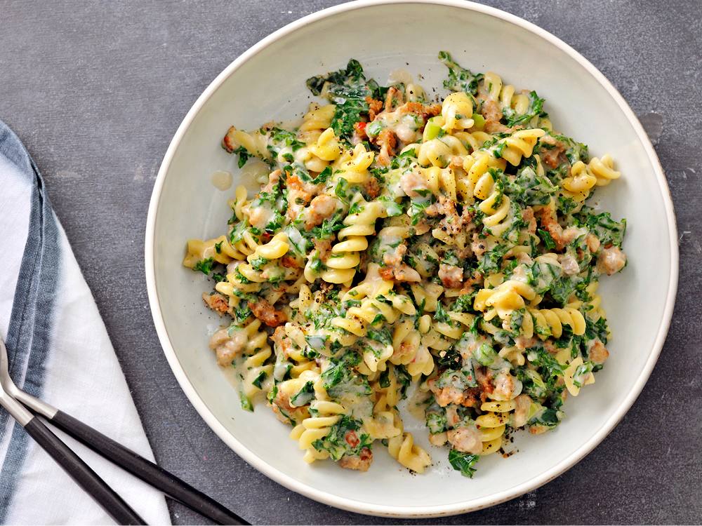 Creamy Rotini with Sausage and Kale | Savory