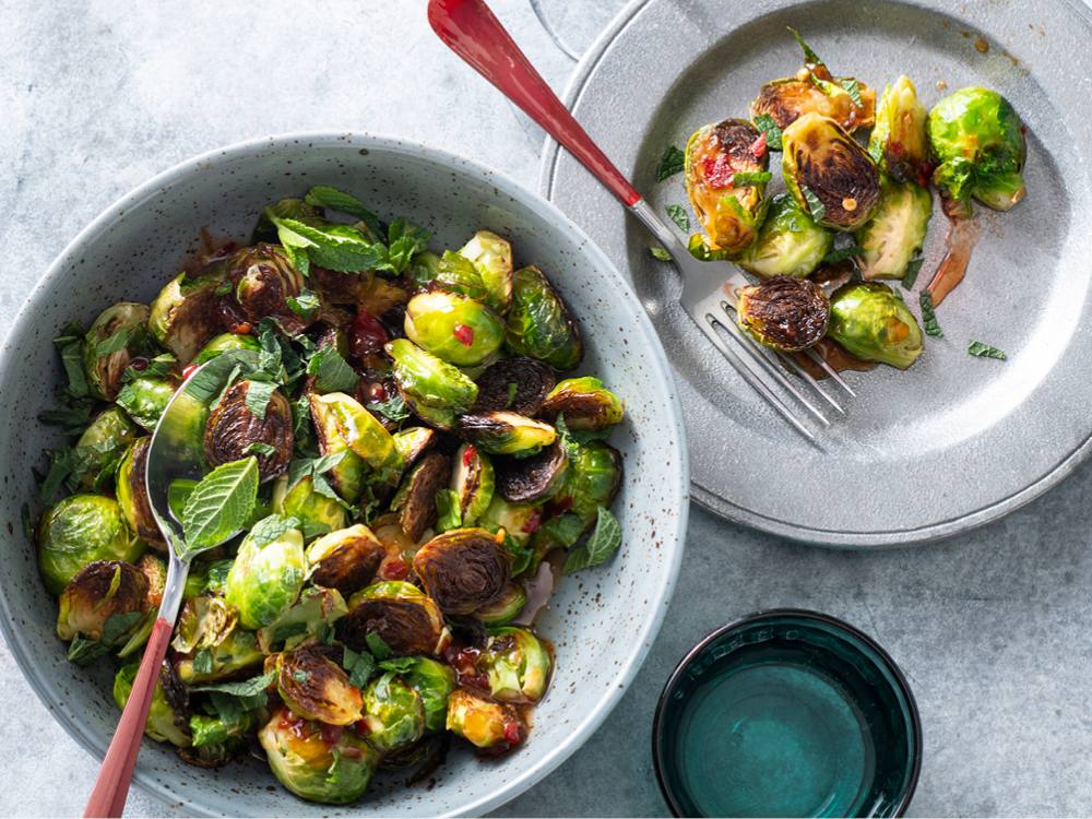 Sweet and Spicy Glazed Brussels Sprouts | Savory