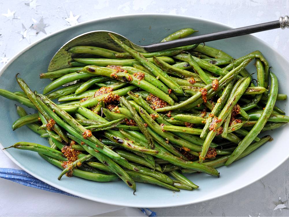 Garlicky Roasted Green Beans with Mustard Sauce Savory