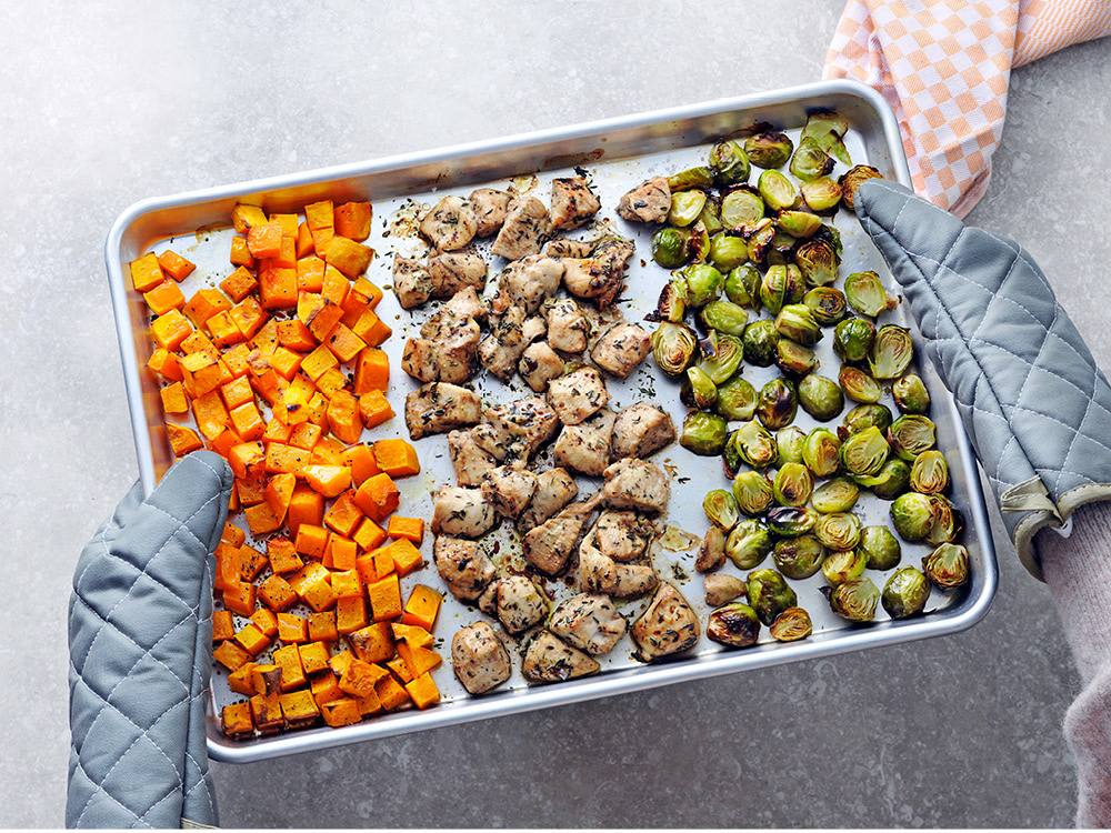 Sheet Pan Chicken with Squash and Brussels Sprouts | Savory