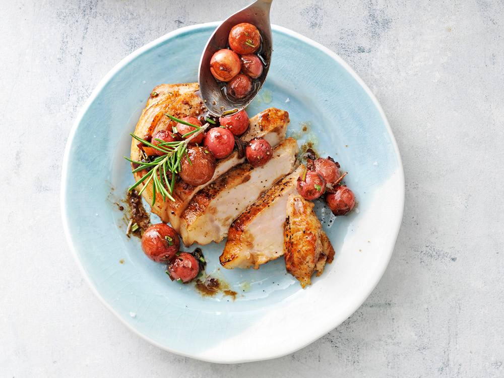 Skillet-Roasted Pork Chops with Grapes and Rosemary | Savory