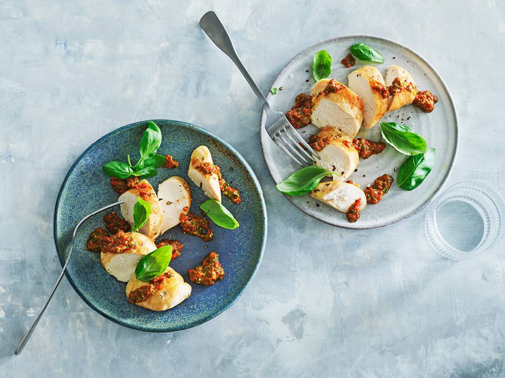 Baked Chicken Breasts with Red Pepper Pesto | Savory