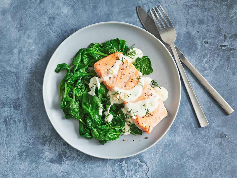 Broiled Salmon over Spinach | Savory
