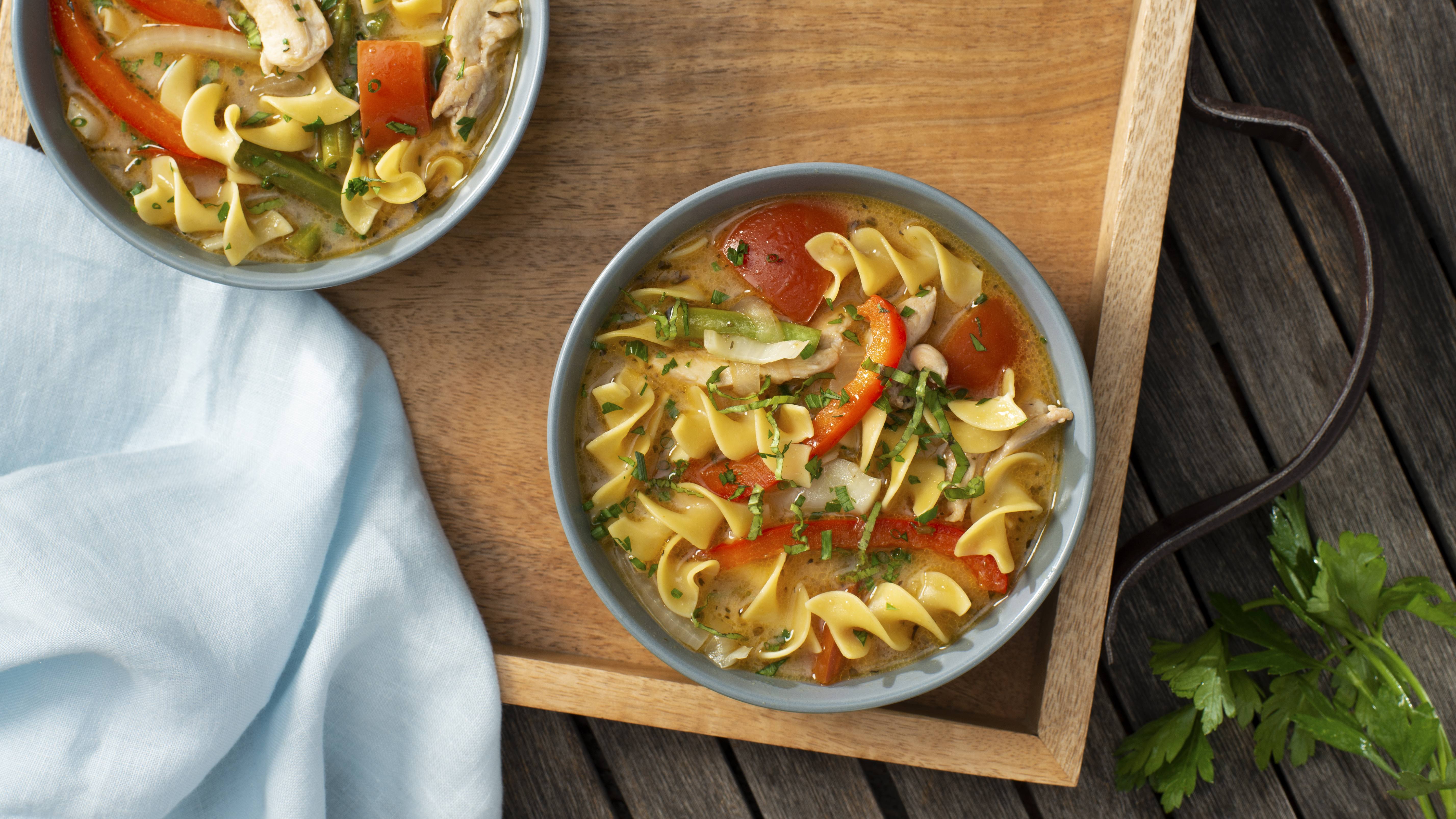 Provencal Veggie Soup with Noodles and Chicken Savory