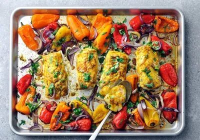 Baked Curry-Spiced Cod with Peppers