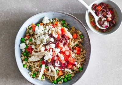 Quinoa Bowl with Chicken, Feta, and Olives