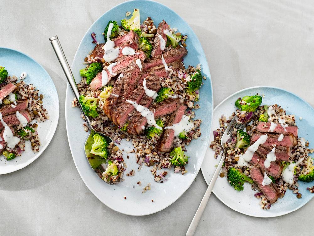 Steak with Broccoli-Grain Salad | Savory