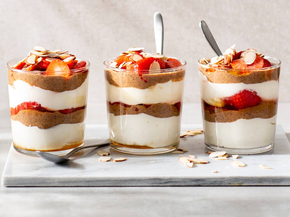 Yogurt Parfaits with Strawberries and Almonds Savory