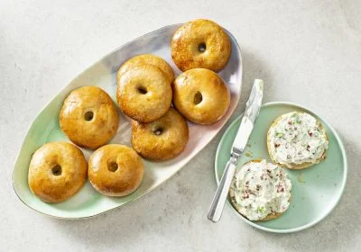 Three-Ingredient Bagels with Green Onion–Bacon Cream Cheese