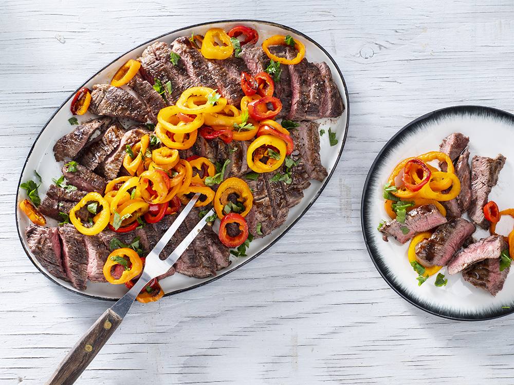 Grilled Skirt Steak with Peppers | Savory