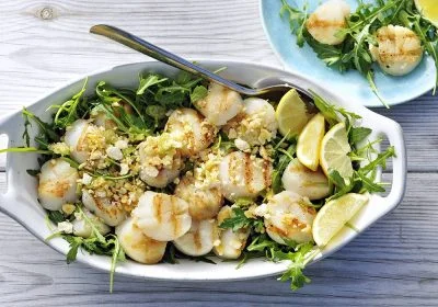 Grilled Scallops with Buttery Cracker Crumbs