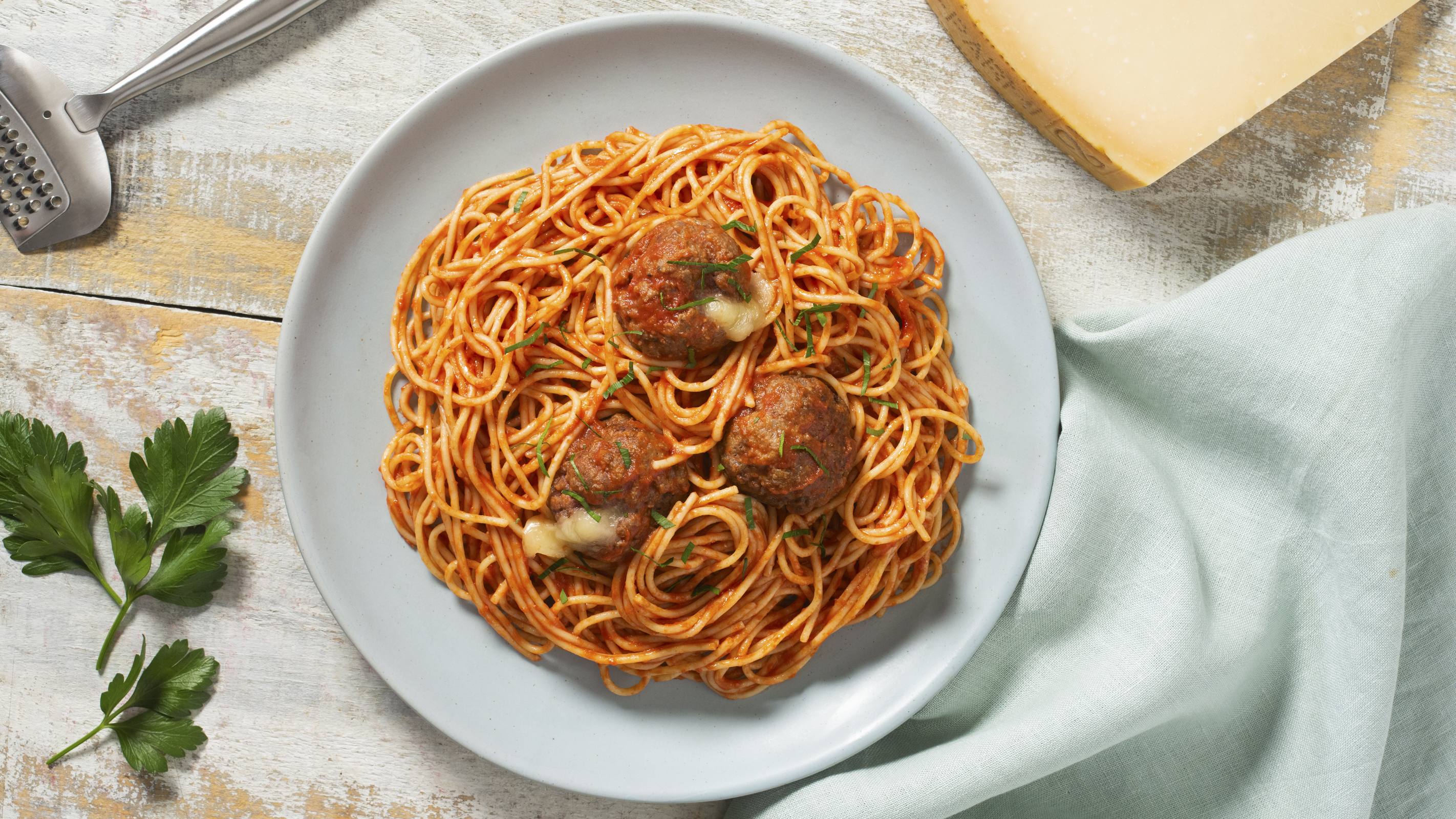 San Giorgio® Spaghetti and Cheese-Stuffed Meatballs | Savory