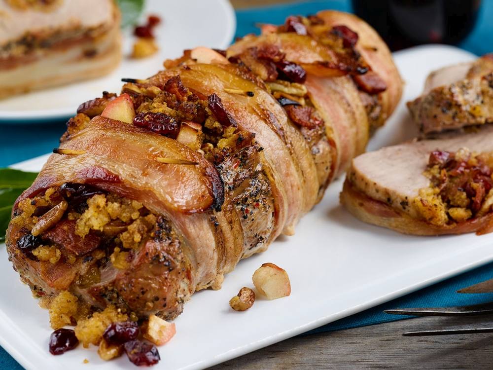 Smithfield® Cornbread-Stuffed Bacon-Wrapped Pork Tenderloin | Savory