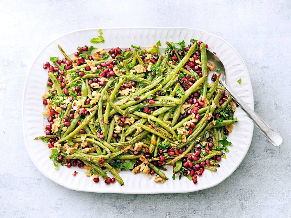 Roasted Green Beans with Walnuts and Pomegranate Seeds | Savory