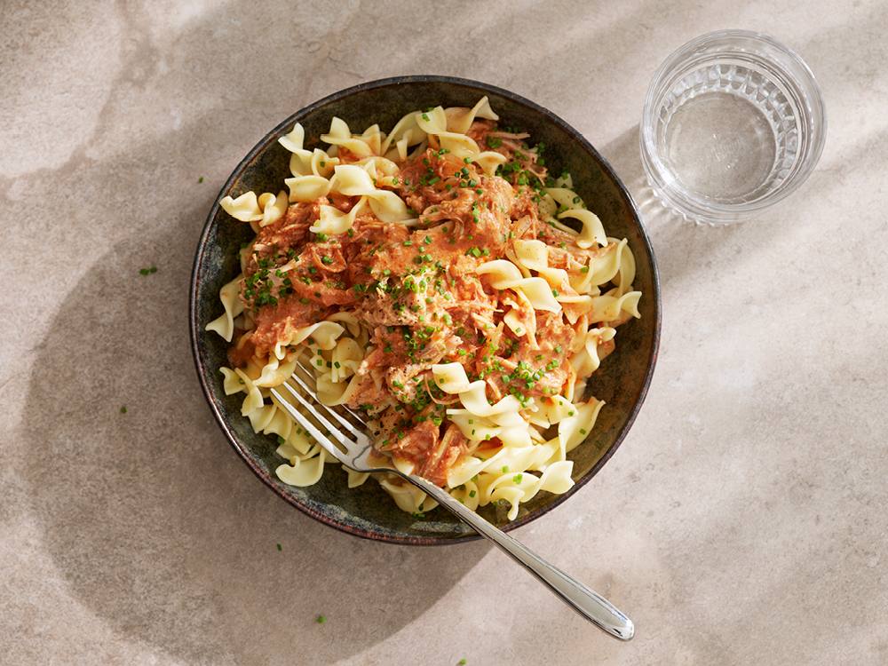 Slow Cooker Pork Paprikash with Egg Noodles | Savory