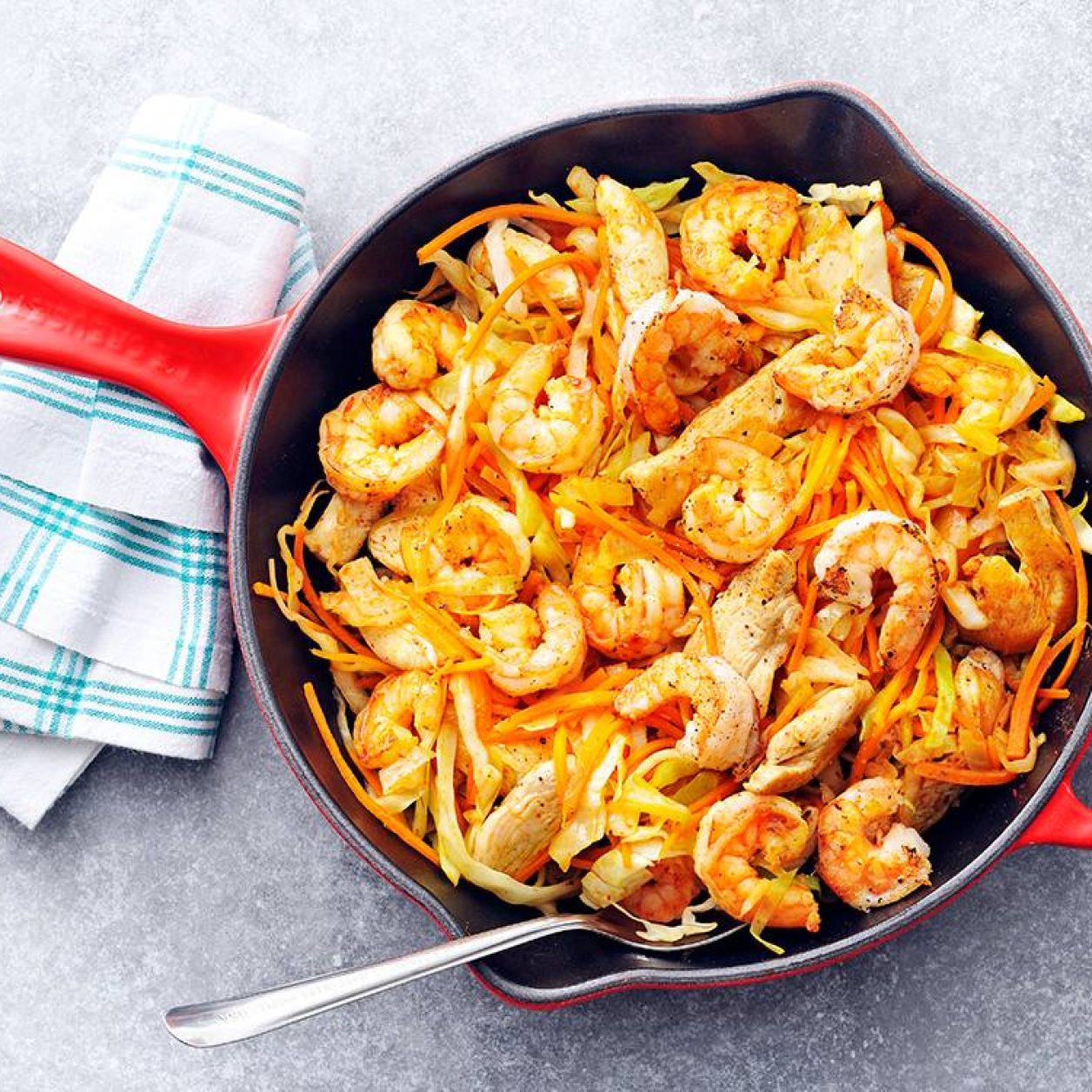 Chicken, Shrimp, and Cabbage Stir-Fry | Savory