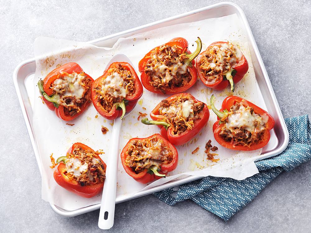 Rice and Ground Beef–Stuffed Bell Peppers | Savory