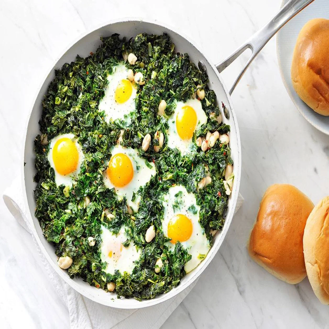 Garlicky Cannellini Beans with Wilted Kale and Eggs | Savory