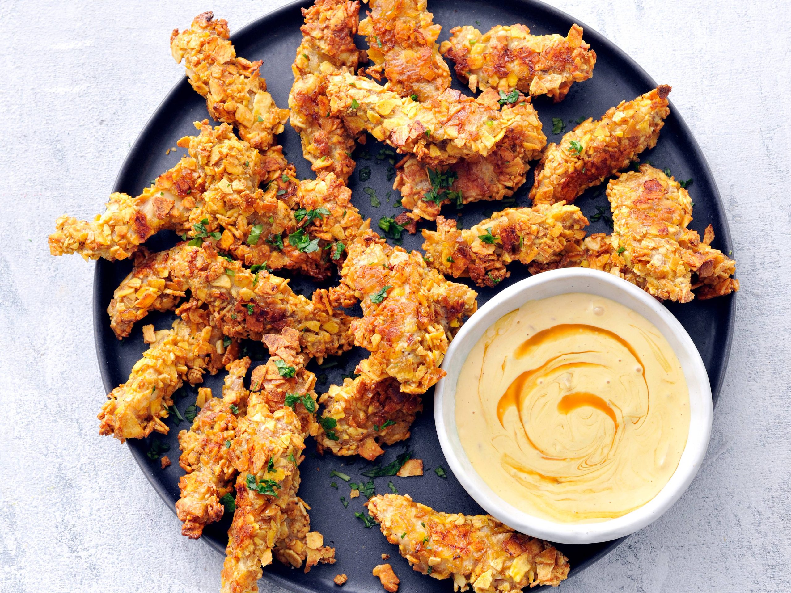 Plantain-Crusted Chicken Fingers with Tropical Dipping Sauce | Savory