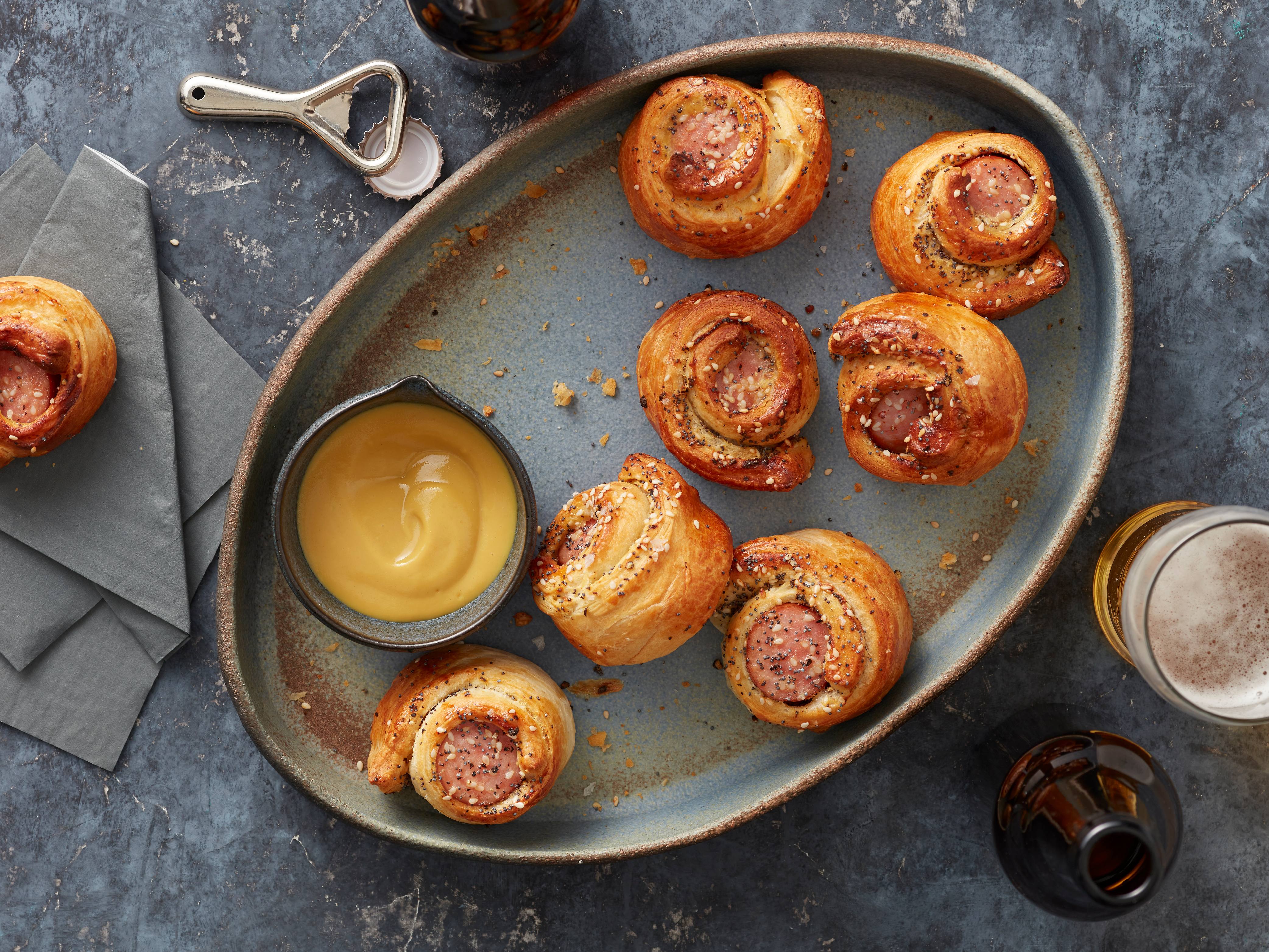 Kielbasa Bites with Everything Bagel Honey Mustard Dip Savory