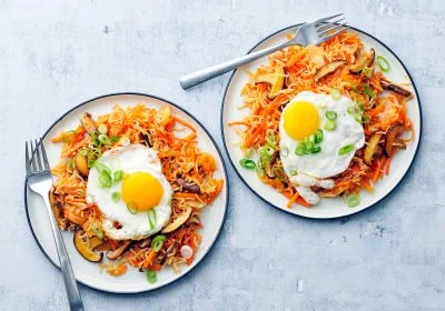 Kimchi Fried Rice with Fried Eggs