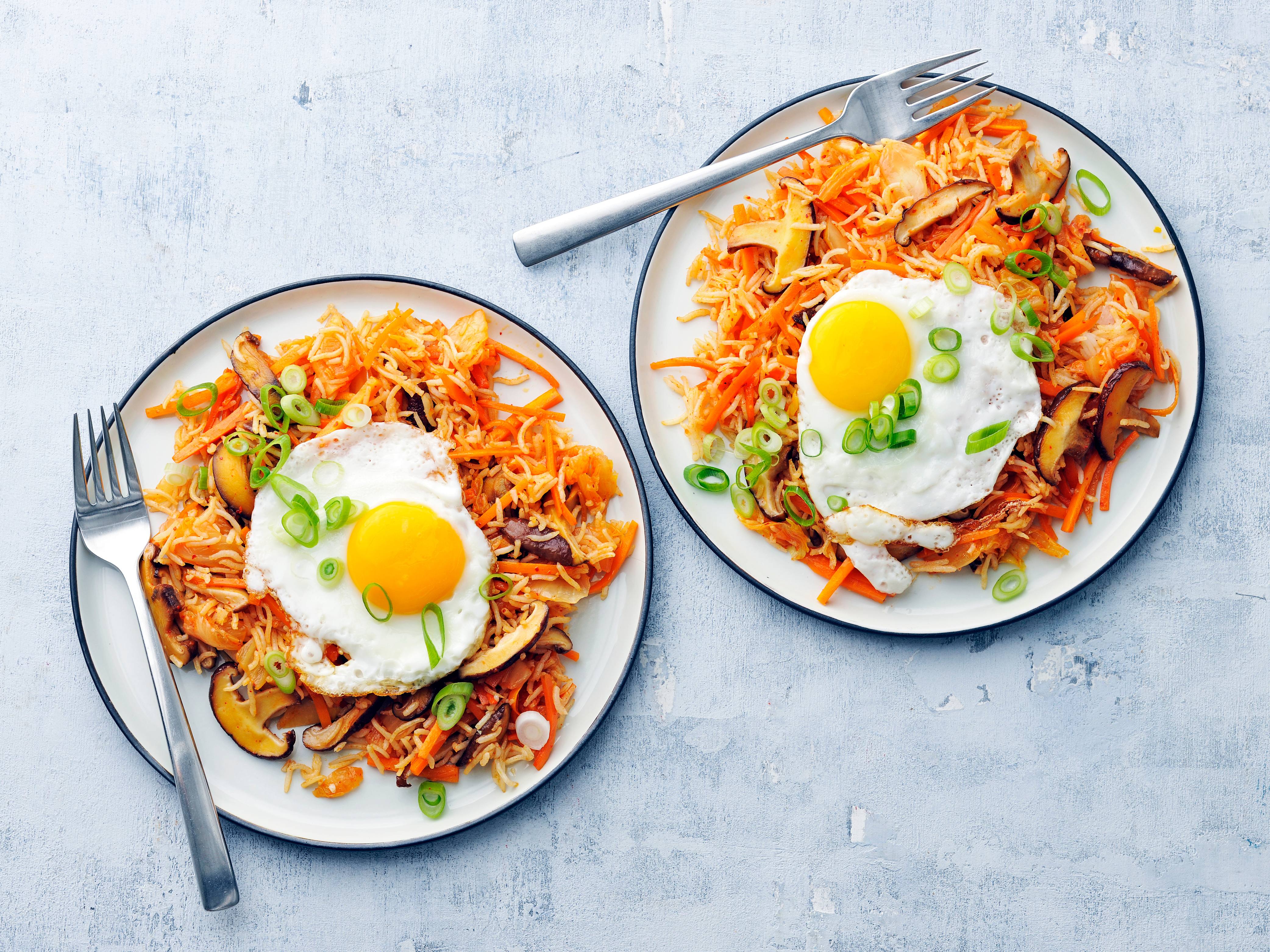 Kimchi Fried Rice with Fried Eggs | Savory