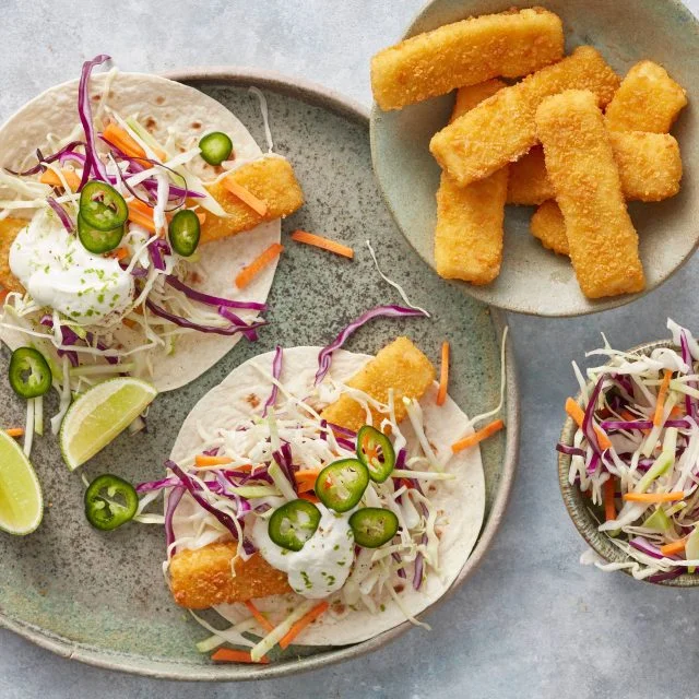 Air Fryer Fish Stick Tacos with Crema
