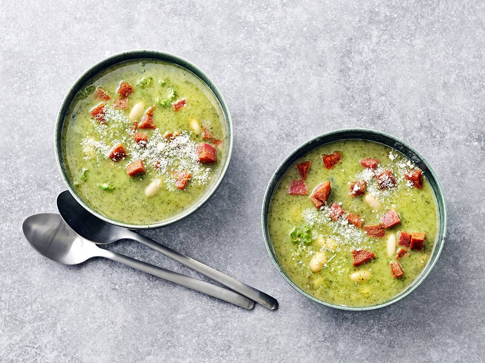 White Bean and Kale Soup with Crispy Salami | Savory