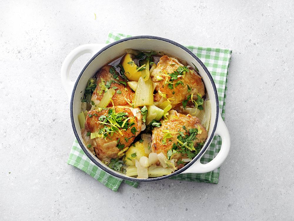 Lemon-Braised Chicken and Celery with Gremolata | Savory