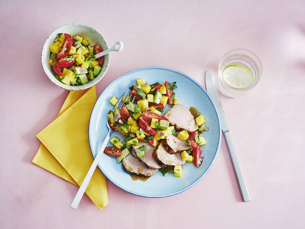 Grilled Pork Tenderloin with Mango-Avocado Salsa | Savory