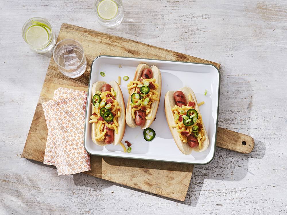 Bacon Mac and Cheese Hot Dogs | Savory