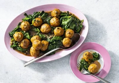Chicken Piccata Meatballs with Spinach