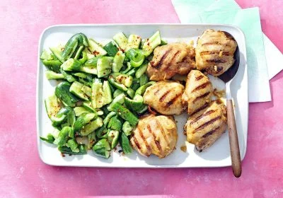 Grilled Ginger Chicken with Smashed Cucumbers