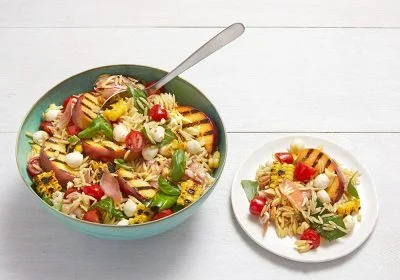Summer Pasta Salad with Grilled Peaches and Corn
