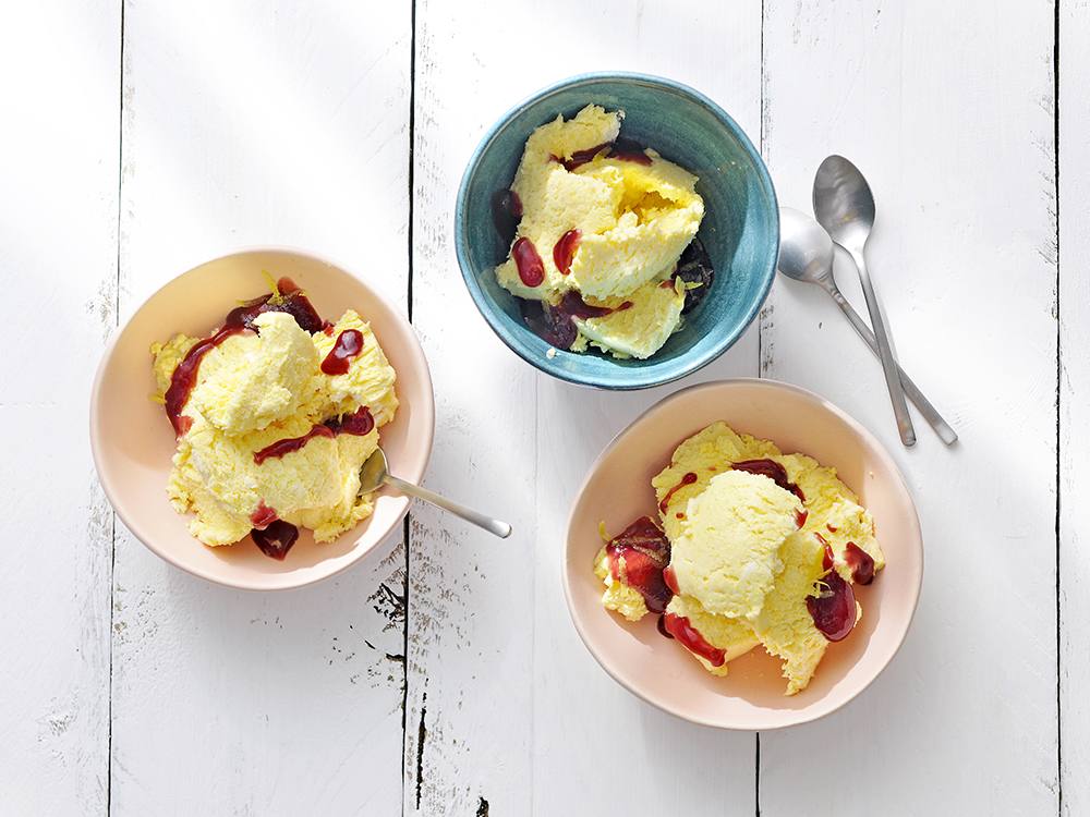 No-Churn Sweet Corn Ice Cream with Blackberry Sauce | Savory
