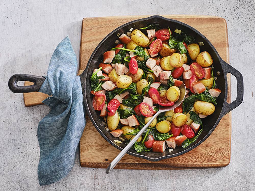 Kielbasa, Potato, and Kale Skillet | Savory