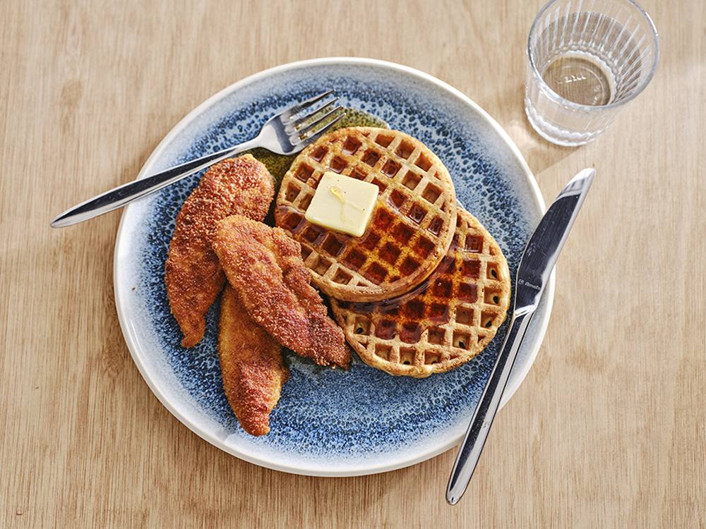 Sheet Pan Chicken and Waffles with Spicy Maple Syrup Savory