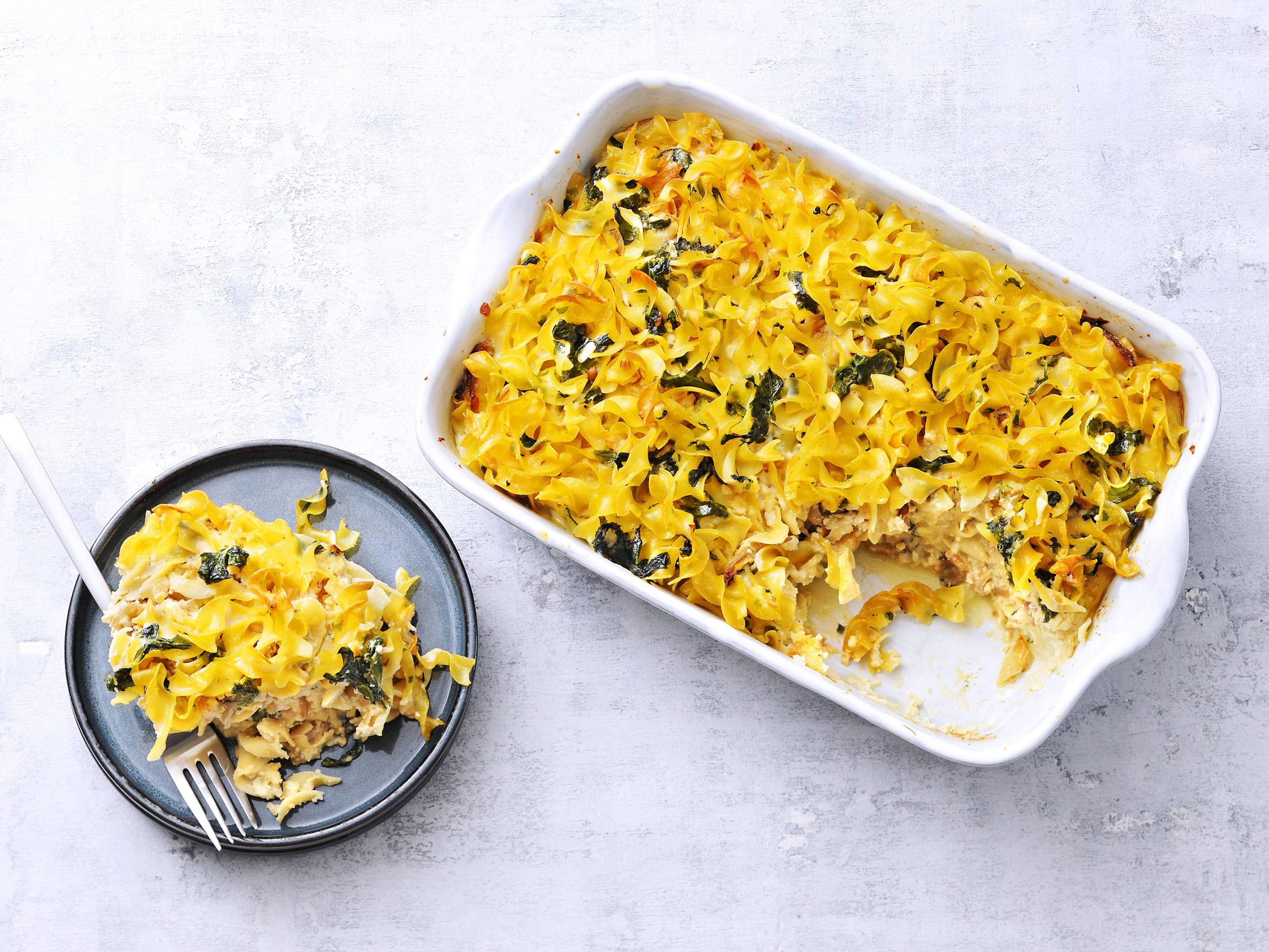 Spinach and Caramelized Onion Noodle Kugel Savory