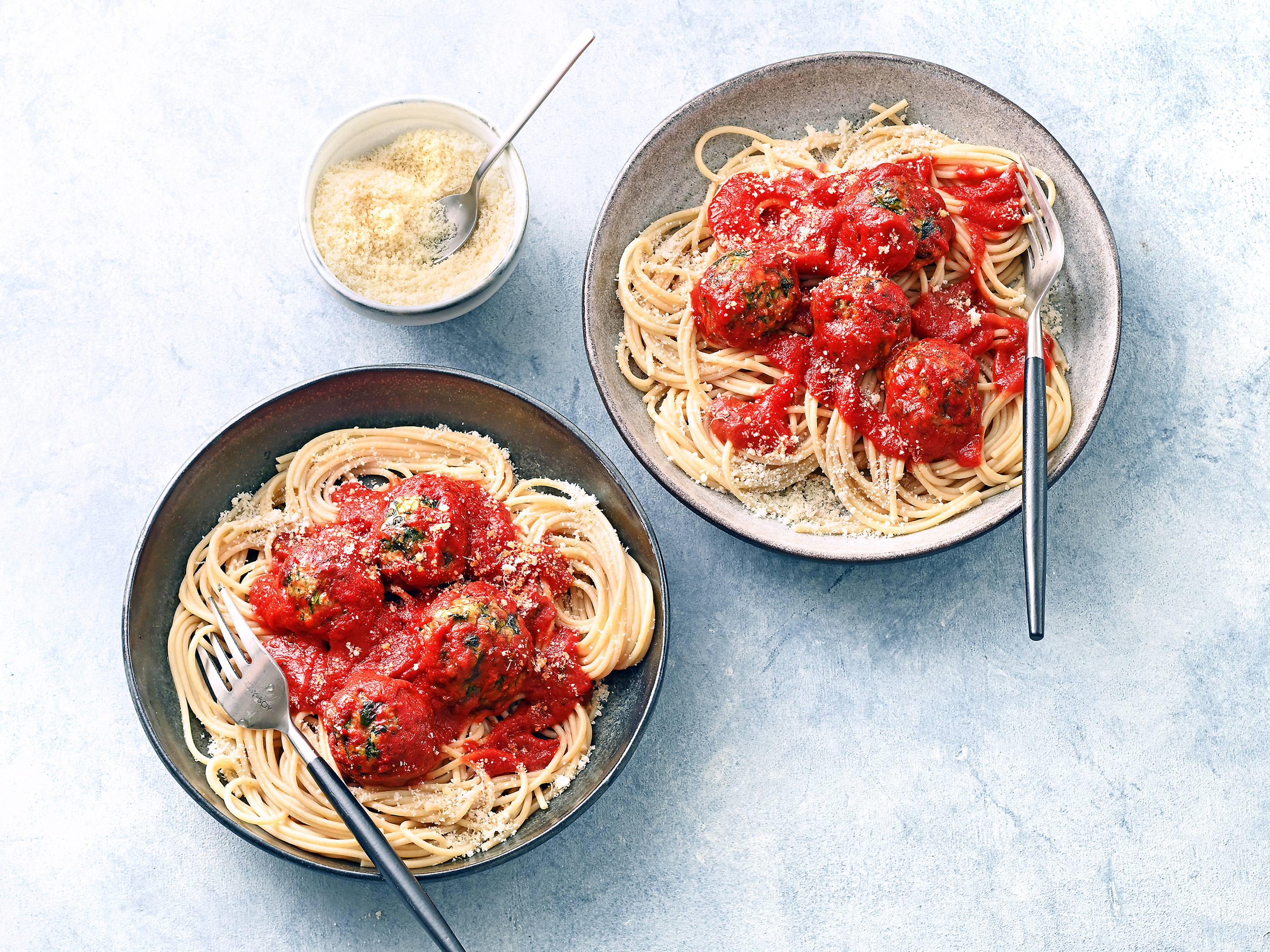 Turkey Florentine Meatballs with Spaghetti Savory