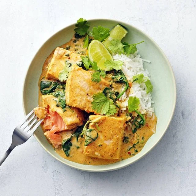 Salmon Coconut Curry with Rice 1