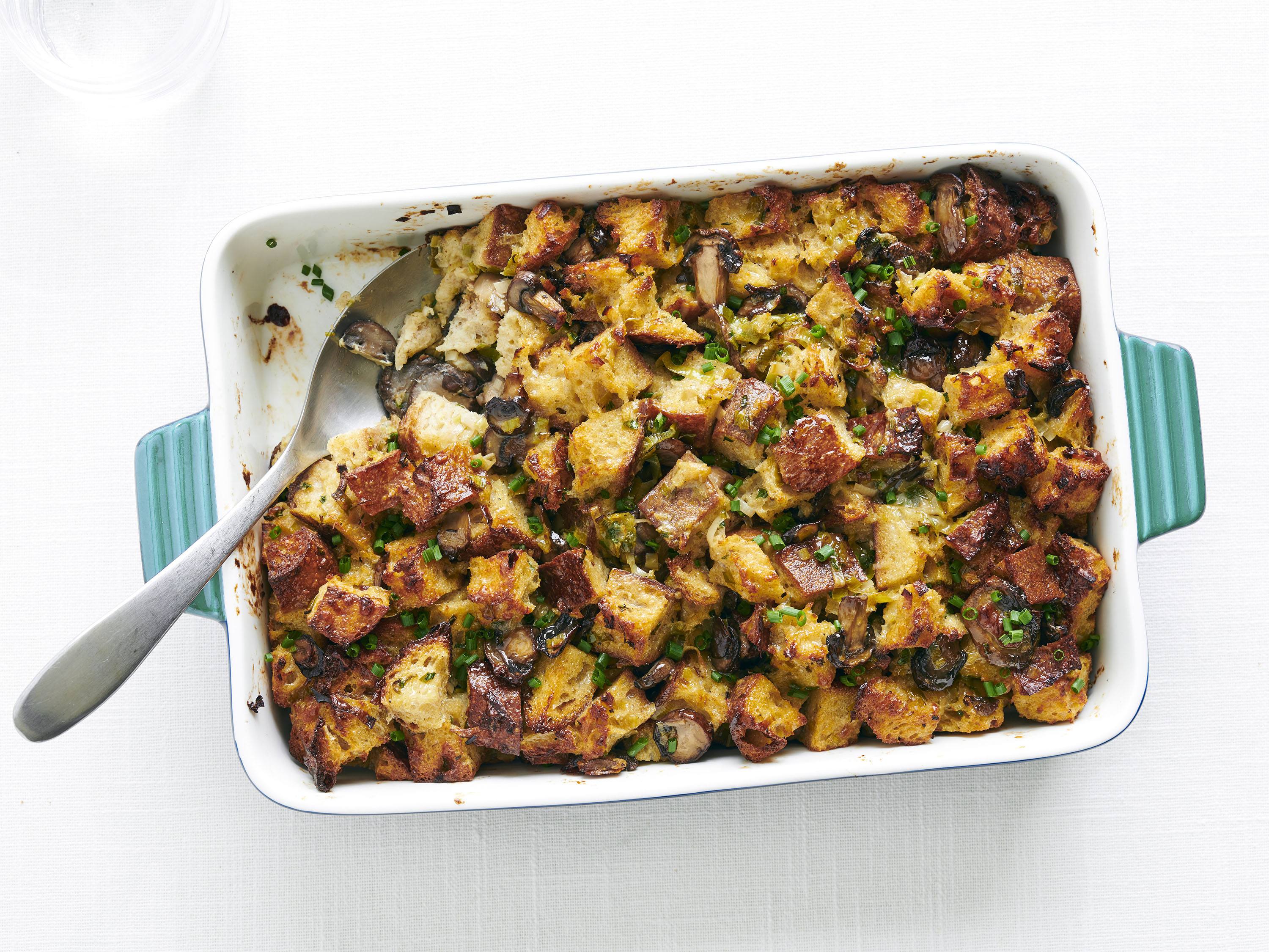 Savory Bread Pudding with Mushrooms and Leeks